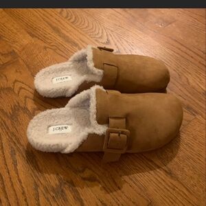 J.Crew Tan Suede Clogs with Faux Fur Lining Women's Size 7 Preloved